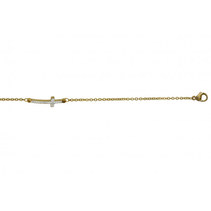 Steel bracelet/croix+cristal/ip gold/résine époxy