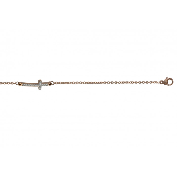 Steel bracelet/croix+cristal/ip rose gold/résine époxy