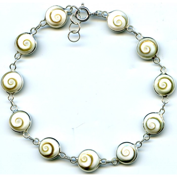 Bracelet argent pierre/shiva shell rond + résine époxy