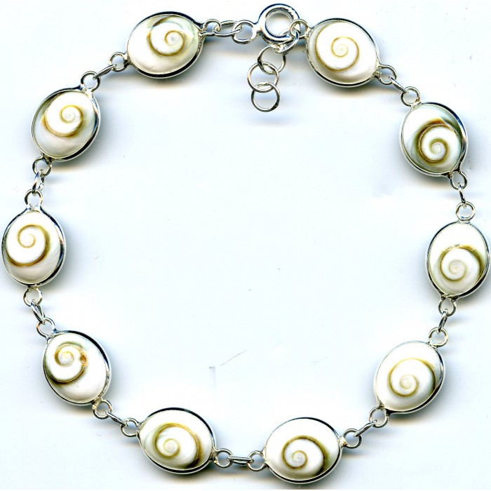 Bracelet argent pierre/shiva shell ovale + résine époxy