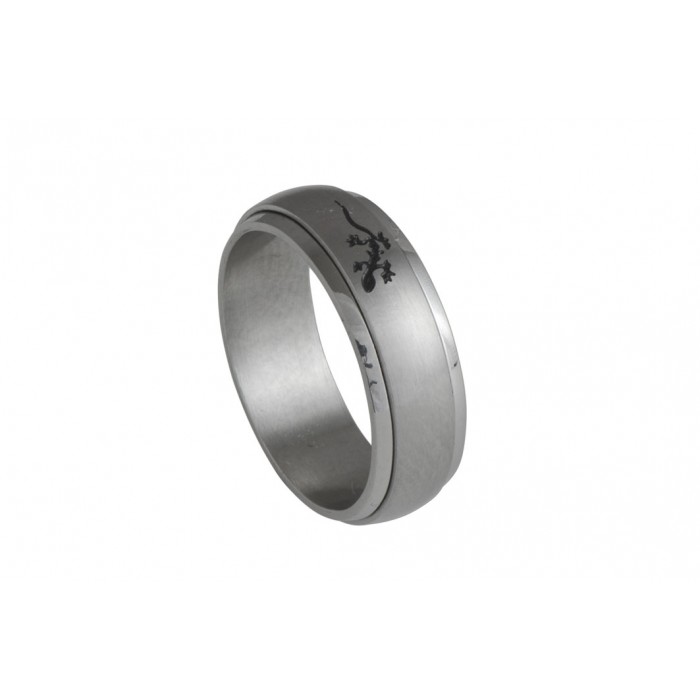 Steel ring/black resin/anti-stress salamandre