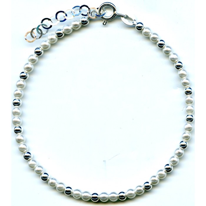 Bracelet argent/perle+bille 3 mm