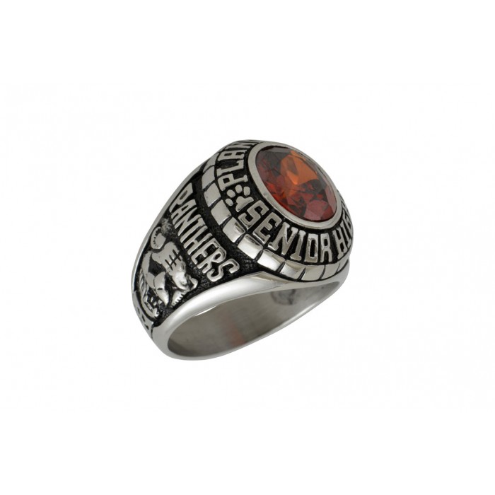 Steel ring/red cz