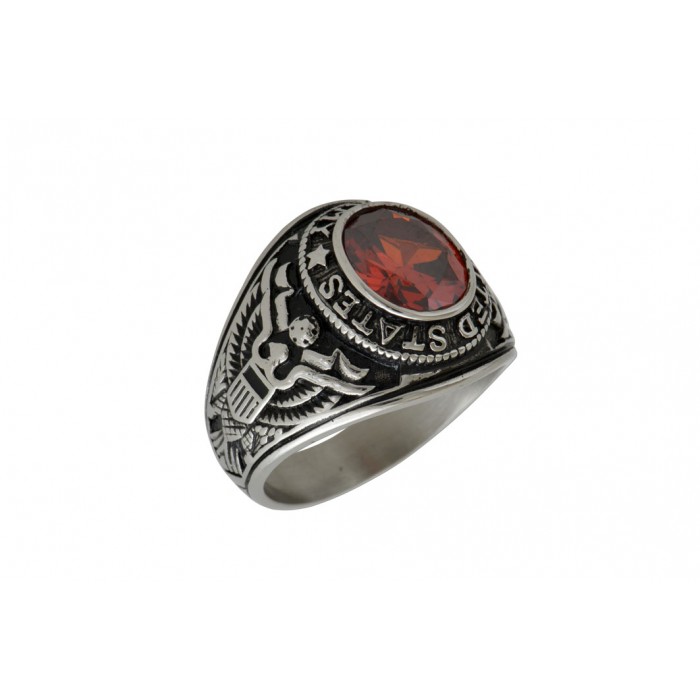 Steel ring/red Cz