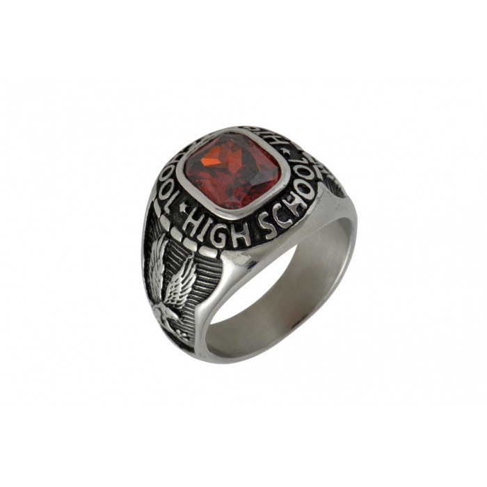 Steel ring/Red CZ
