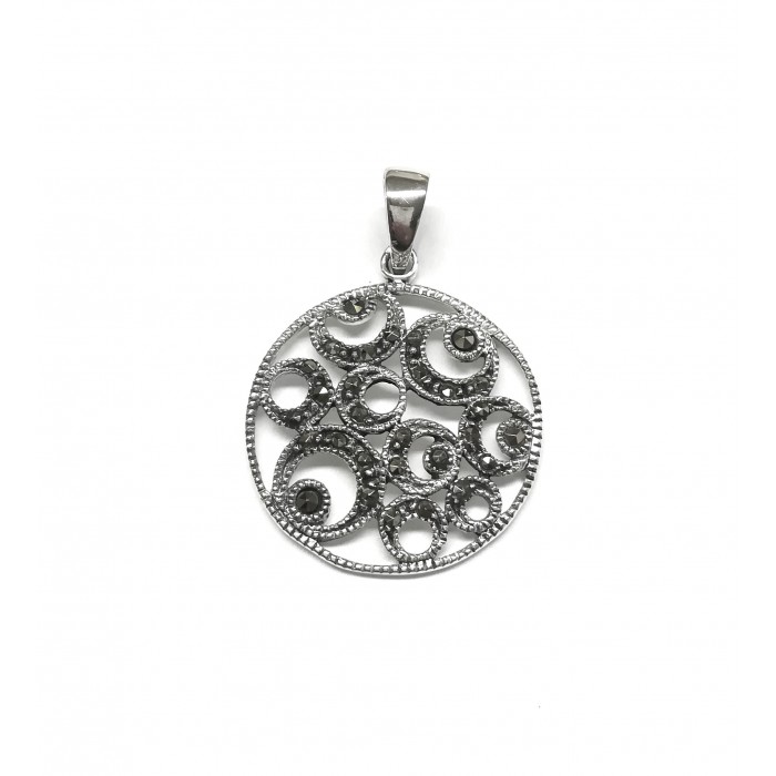 Pendentif argent pierre/marcassite+résine époxy