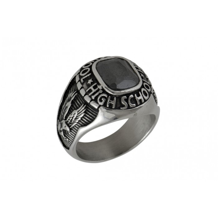 Steel ring/Black CZ