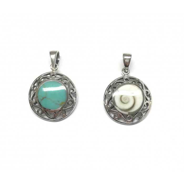 Pendentif argent pierre/rond filigrane