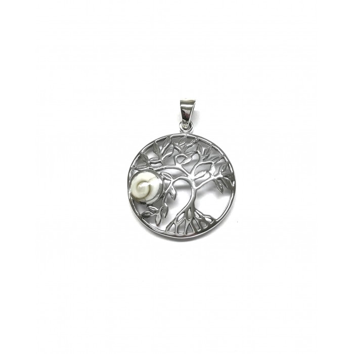 Pendentif argent pierre/arbre de vie shiva shell