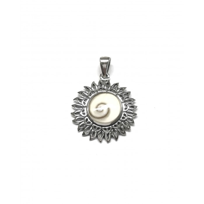 Pendentif argent pierre/ soleil shiva shell
