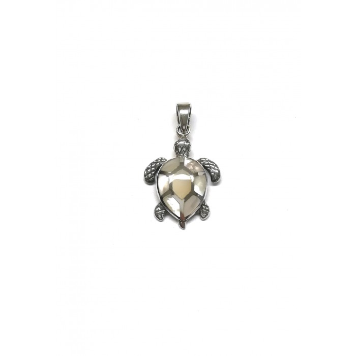 Pendentif argent pierre/tortue nacre