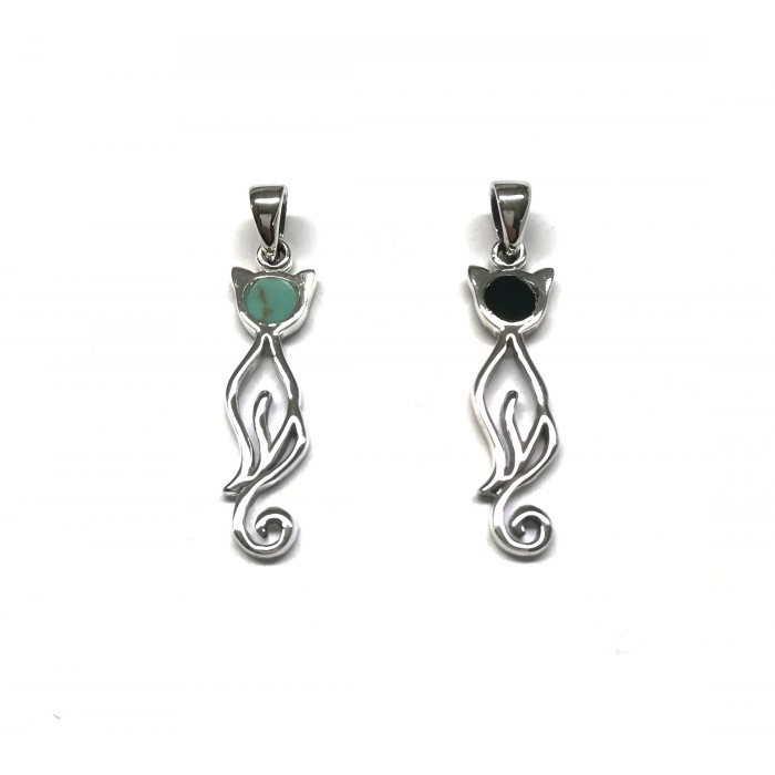 Pendentif argent pierre/chat