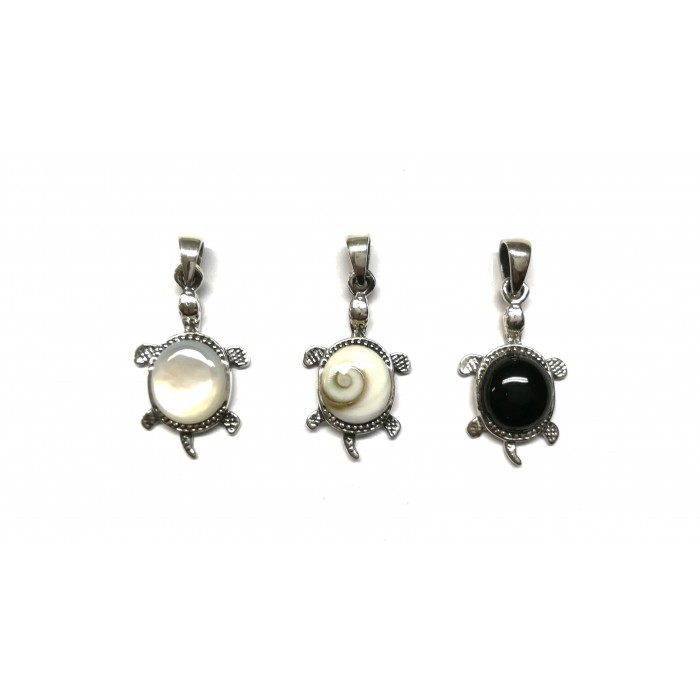 Pendentif argent pierre/tortue