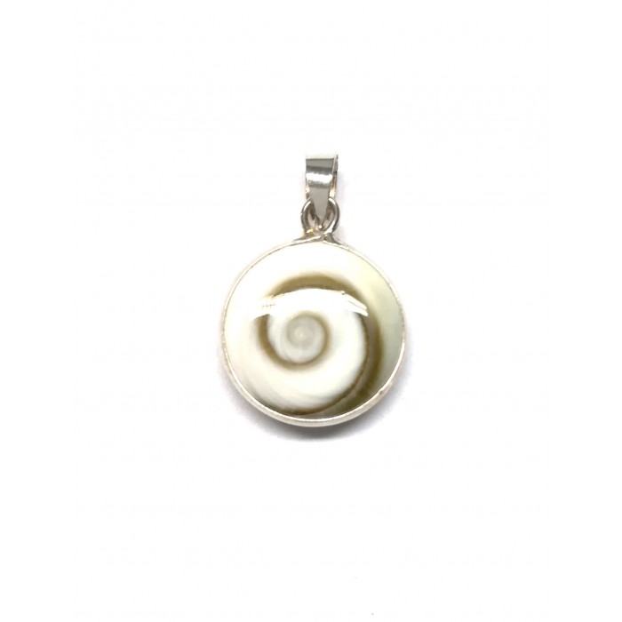 Pendentif argent pierre/shiva shell rond