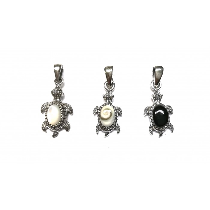 Pendentif argent pierre petite tortue