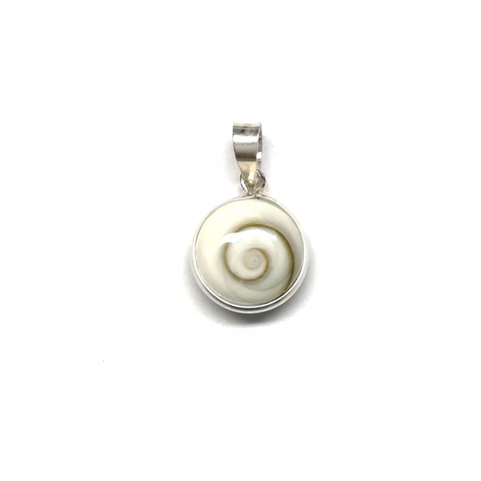 Pendentif argent pierre/shiva shell rond