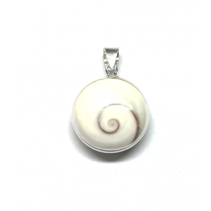 Pendentif argent pierre/rond shiva shell