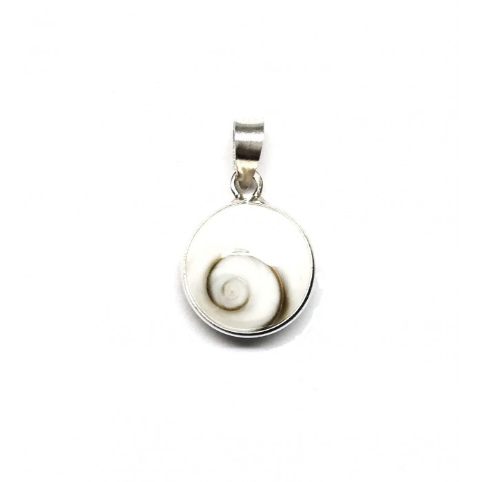 Pendentif argent pierre/shiva shell rond