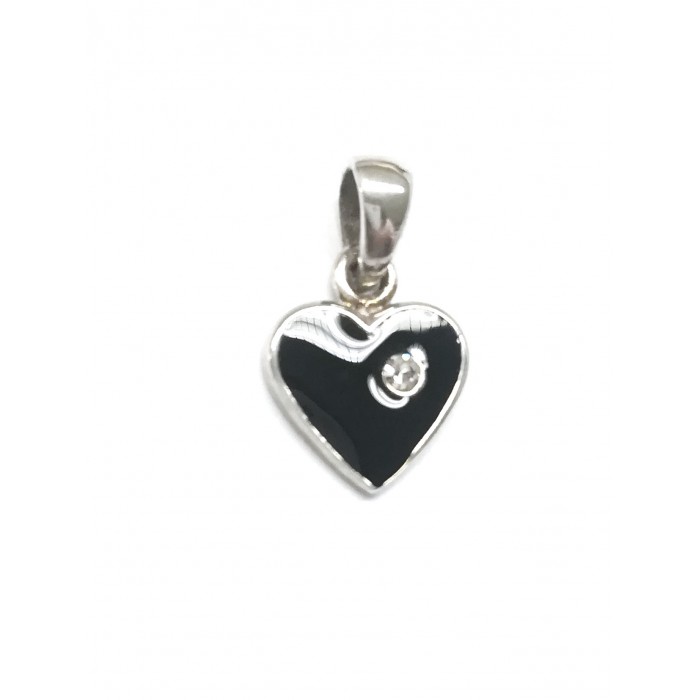 Pendentif argent pierre/coeur noir+cz
