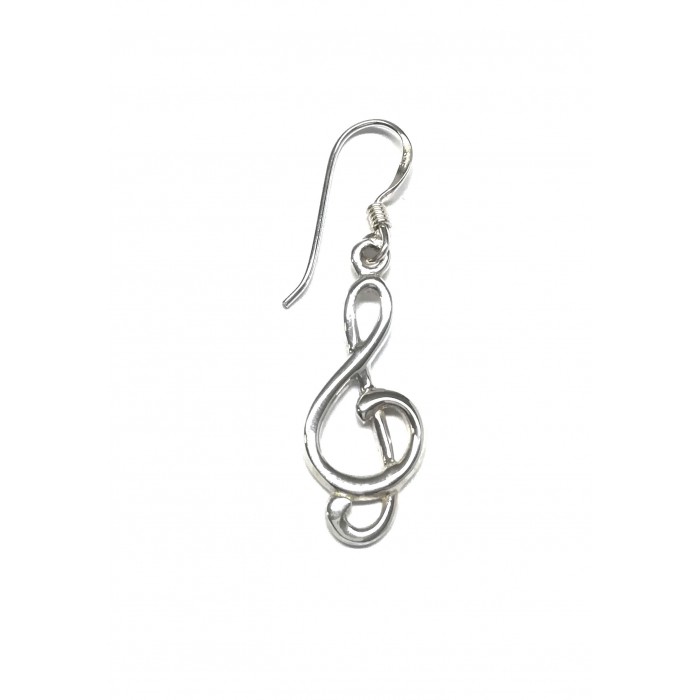 Boucle d'oreille argent pendante/clé de sol