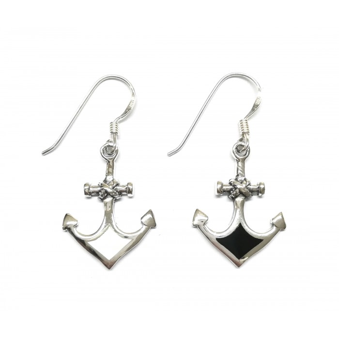 Boucle d'oreille argent pierre/pendante ancre marine