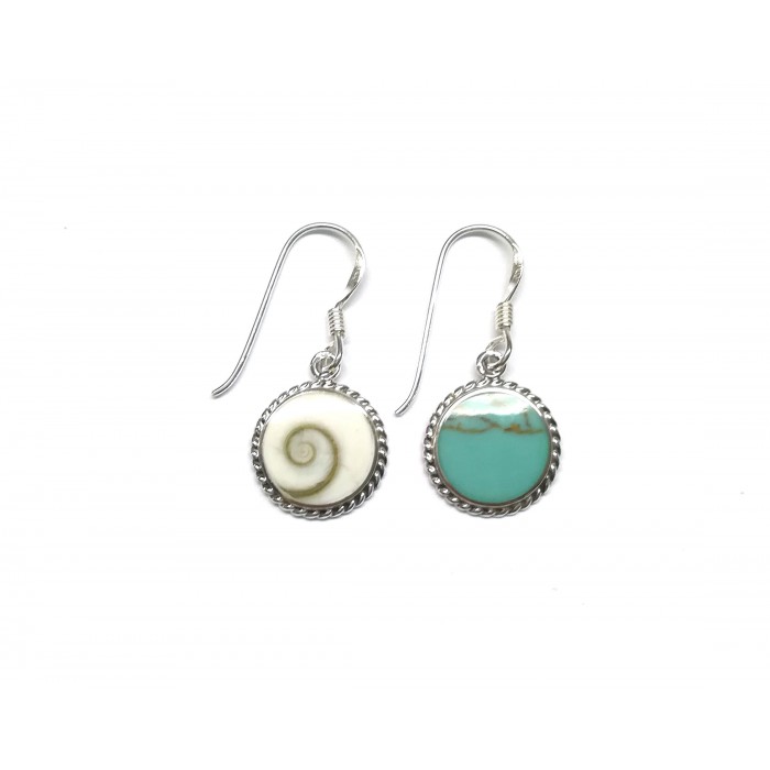 Boucle d'oreille argent pierre/pendante rond gravé