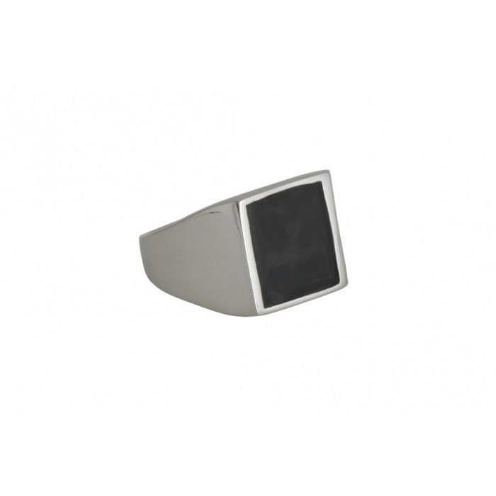 Steel ring/Black resin chevalière