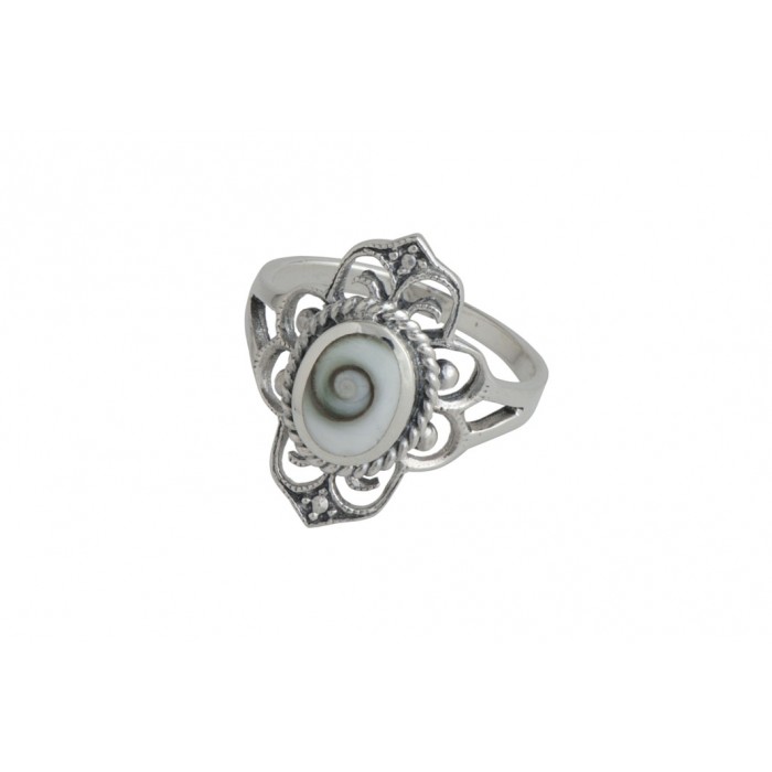 Bague argent pierre/shiva shell filigrane