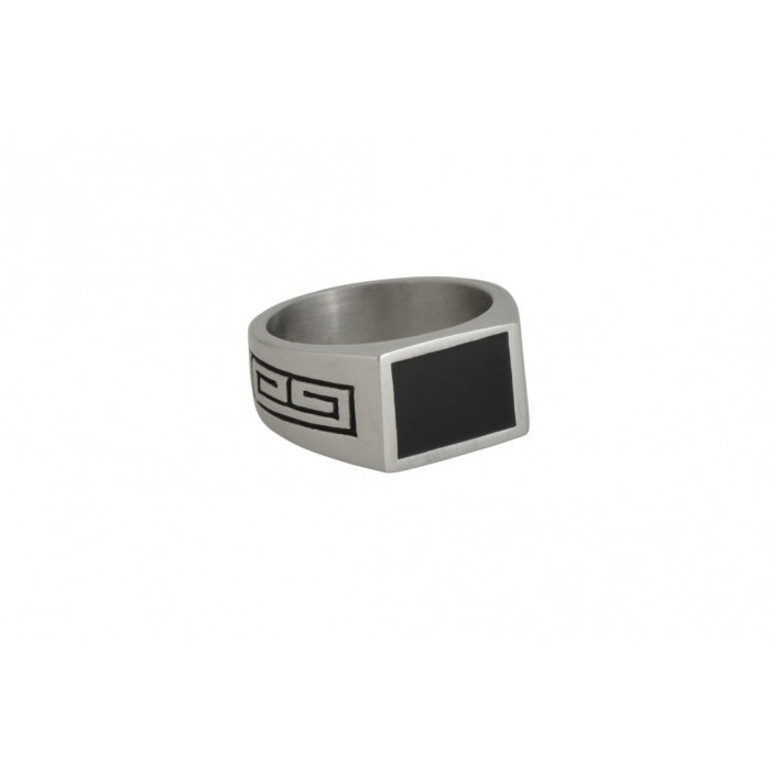 Steel ring/Black resin chevalière