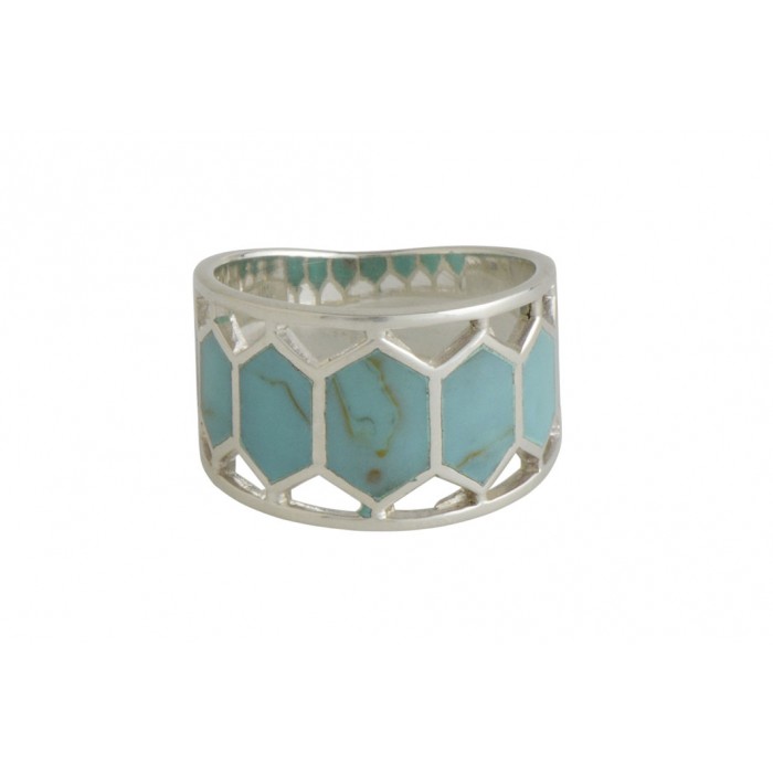 Bague argent pierre/multi turquoise+résine époxy