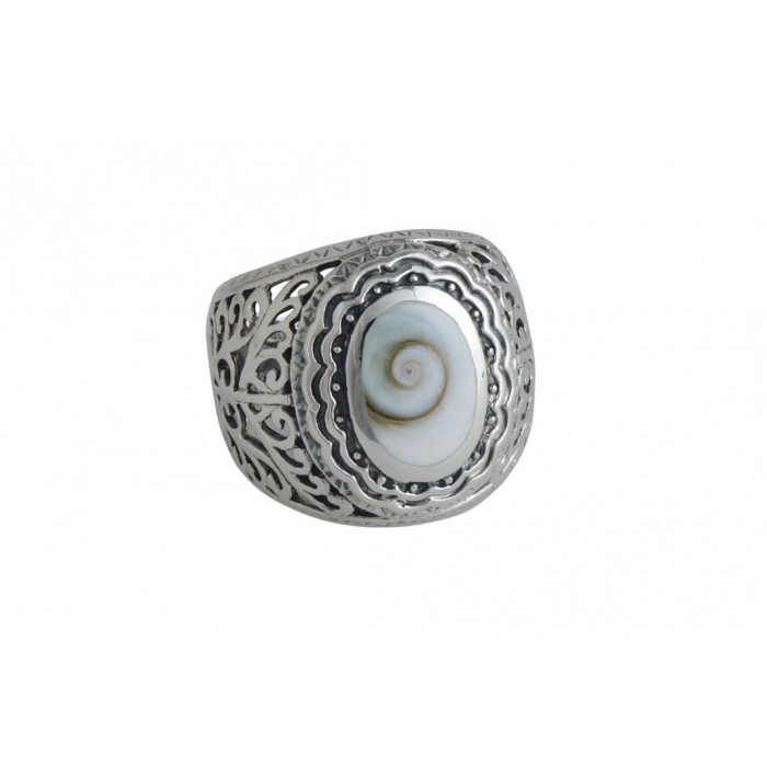 Bague argent pierre/shiva shell filigrane