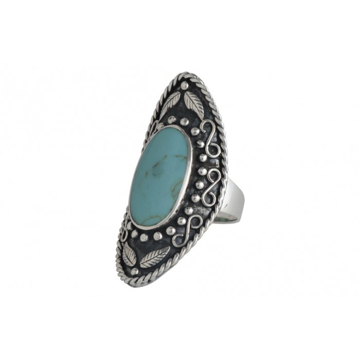 Bague argent pierre/turquoise marquise+résine époxy