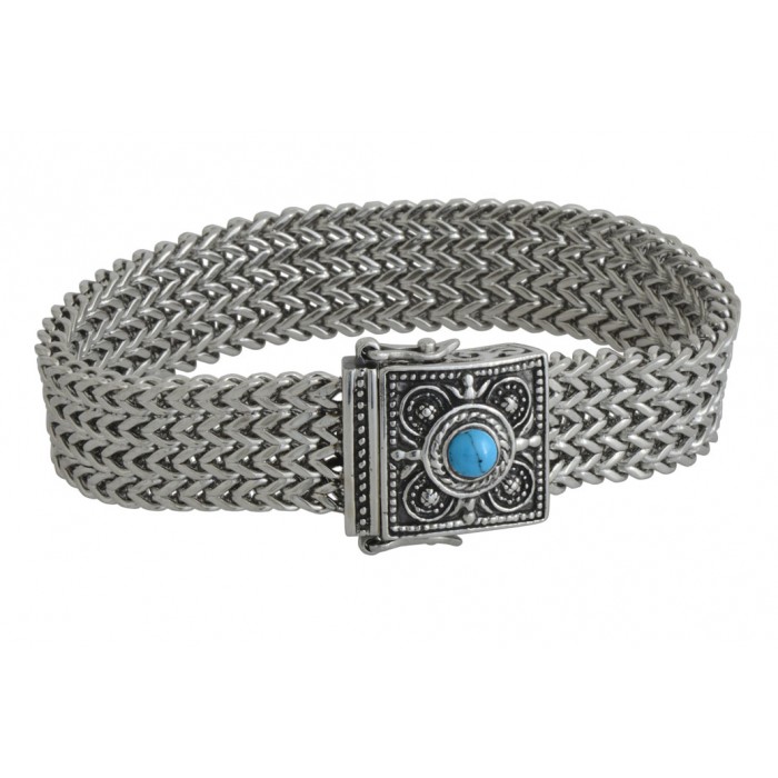 Steel bracelet/turquoise cabochon/16mm