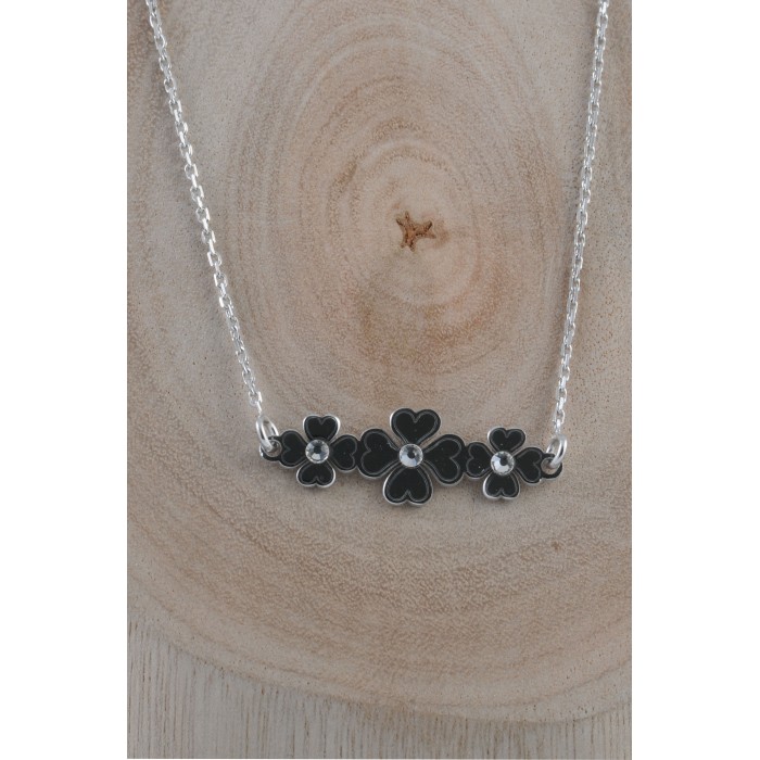 Chaîne argent pierre/cristal fleur+résine époxy/rhodié