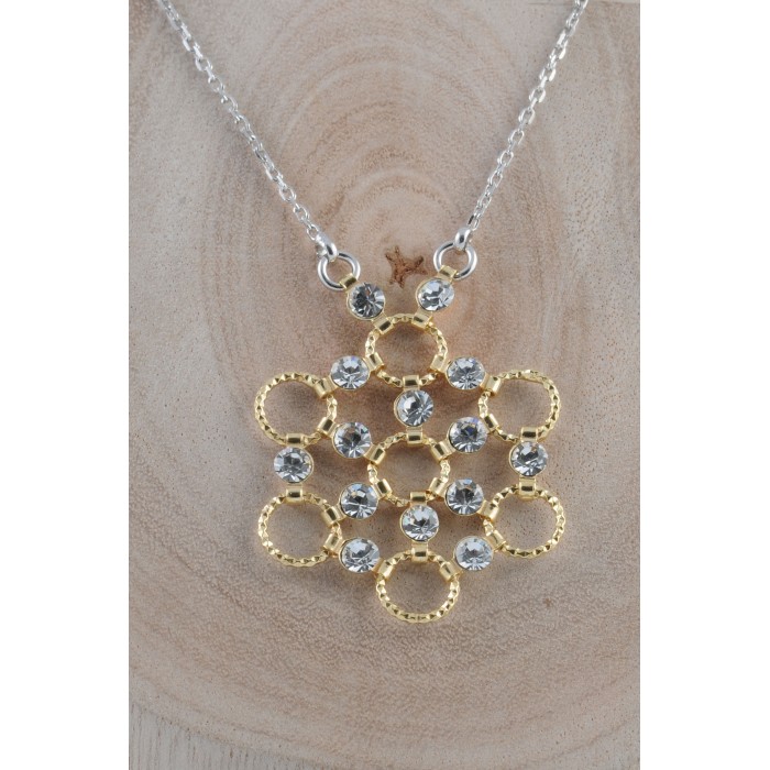 Chaîne argent pierre/cristla motif/doré/rhodié+résine époxy