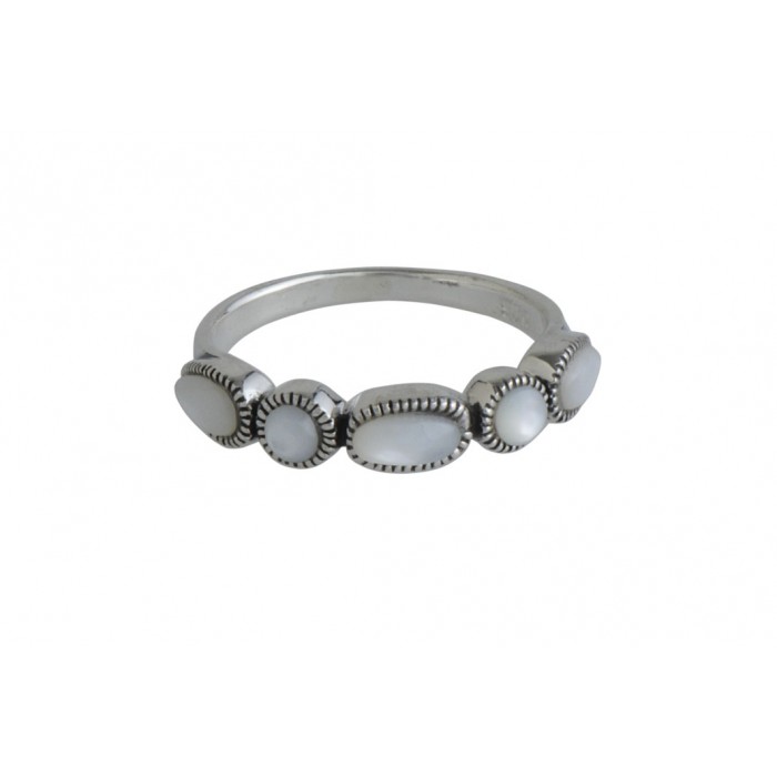 Bague argent pierre/nacre anneau bille rond/ovale+résine époxy