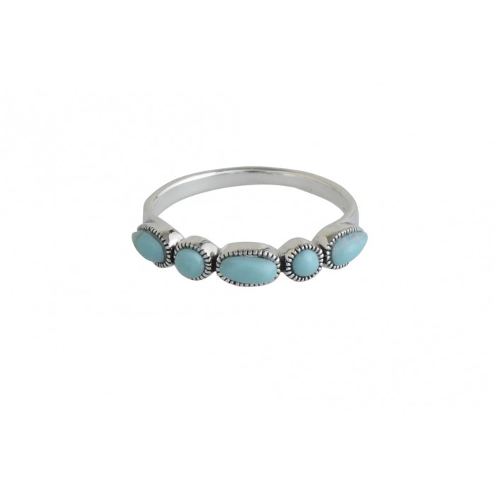 Bague argent pierre/turquoise anneau bille rond/ovale+résine époxy