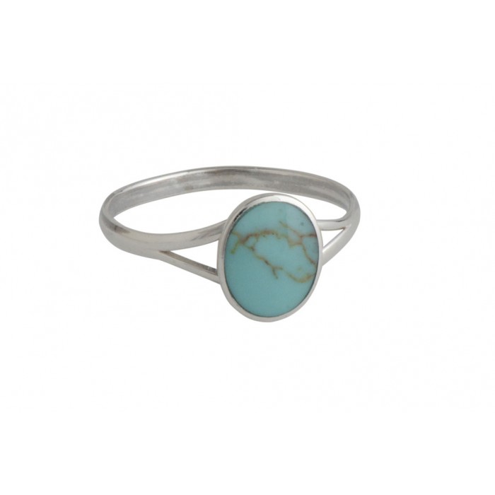 Bague argent pierre/turquoise ovale anneau ajouré