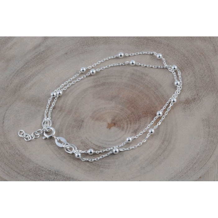 Bracelet argent/forçat+bille 2 rangs