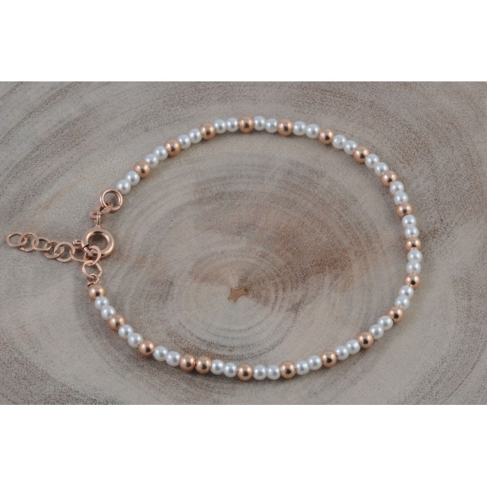 Bracelet argent/ag+rose+perle 3mm