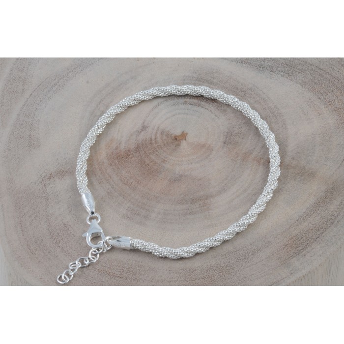 Bracelet argent/corde tressée