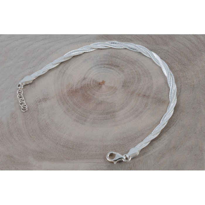 Bracelet argent/tresse plate