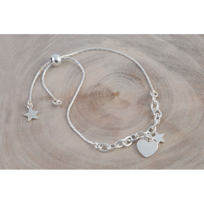 Bracelet argent/réglable coeur+étoile