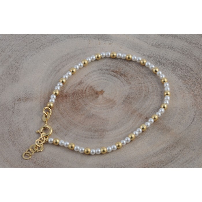 Bracelet argent/ag+gold+perle 3mm