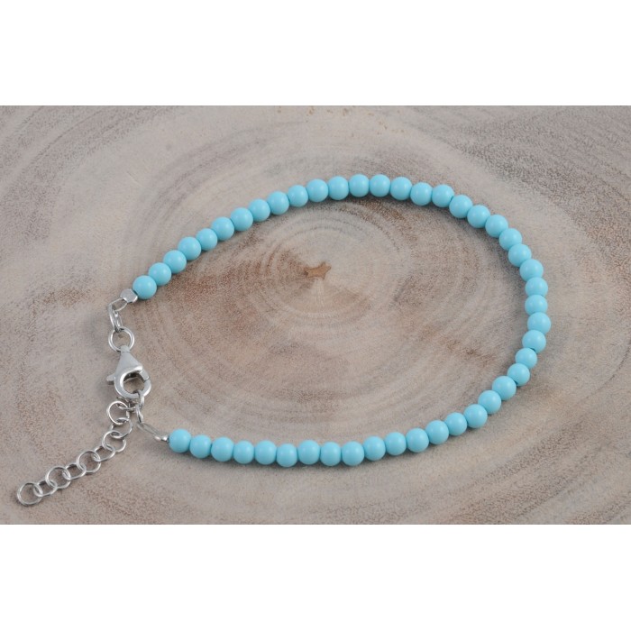 Bracelet argent pierre/turquoise véritable 3mm/rhodié