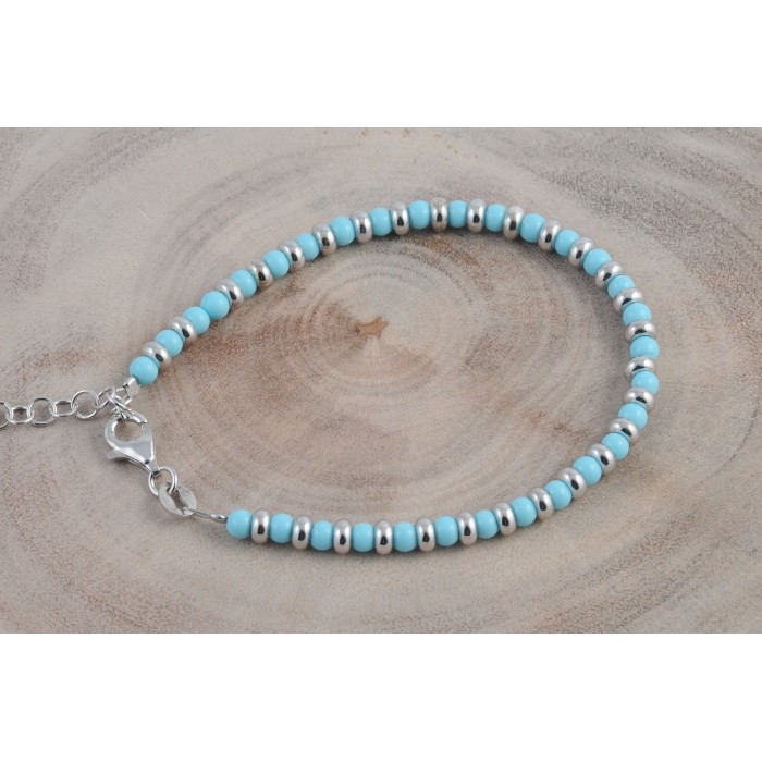 Bracelet argent pierre/turquoise véritable pastille/rhodié