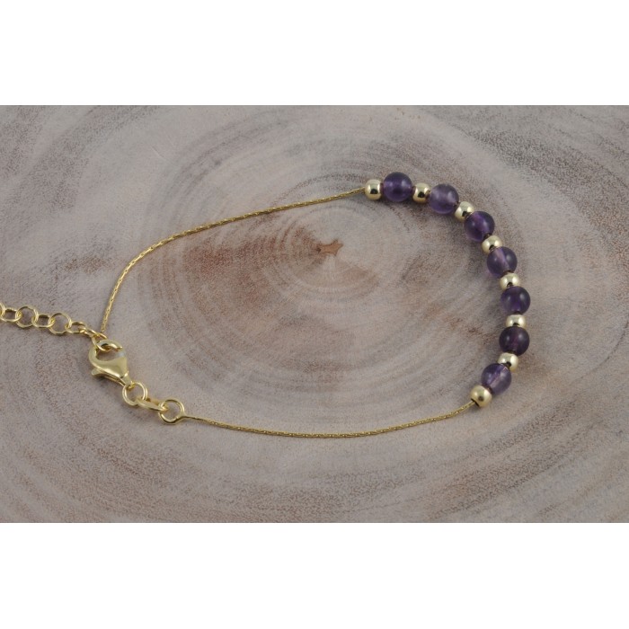 Bracelet argent pierre/améthyste+bille/doré
