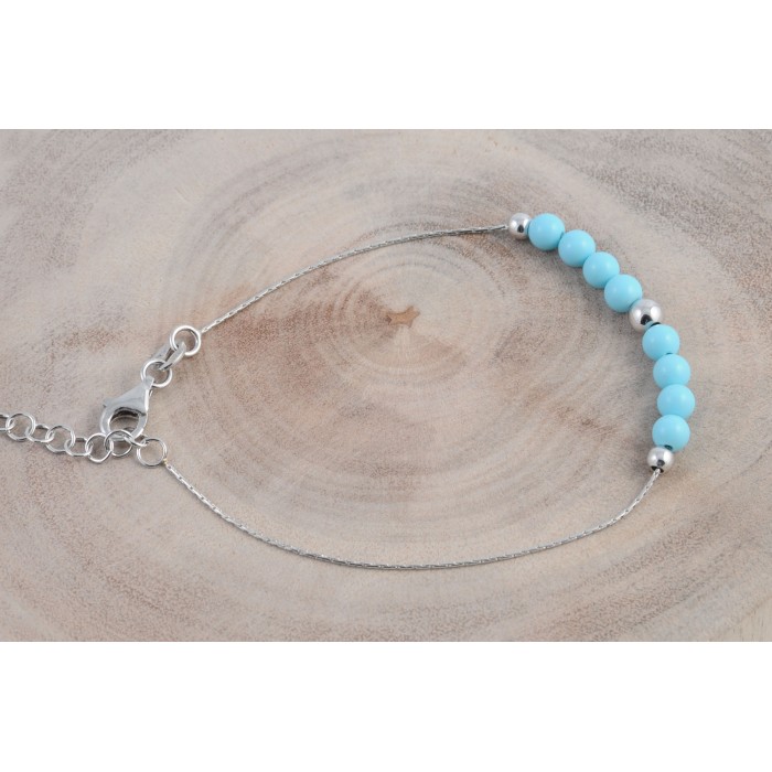 Bracelet argent pierre/turquoise véritable+bille/rhodié