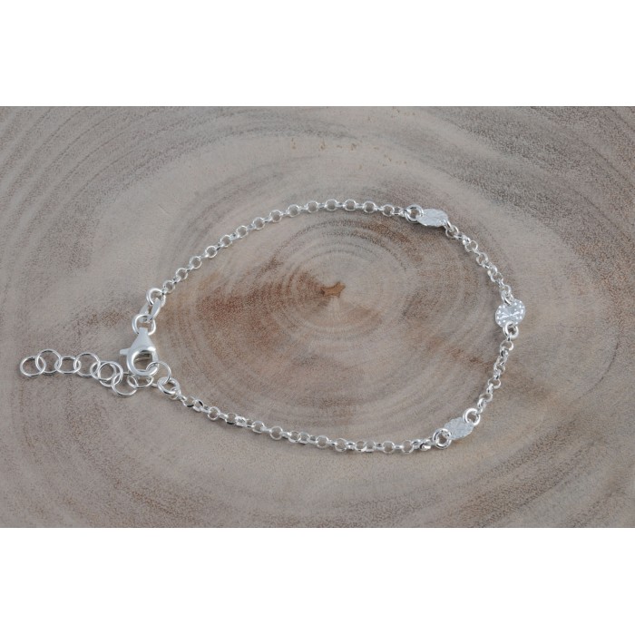 Bracelet argent/jaseron+3 pastilles diamantées