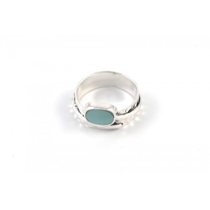Bague argent pierre turquoise martelé + résine époxy